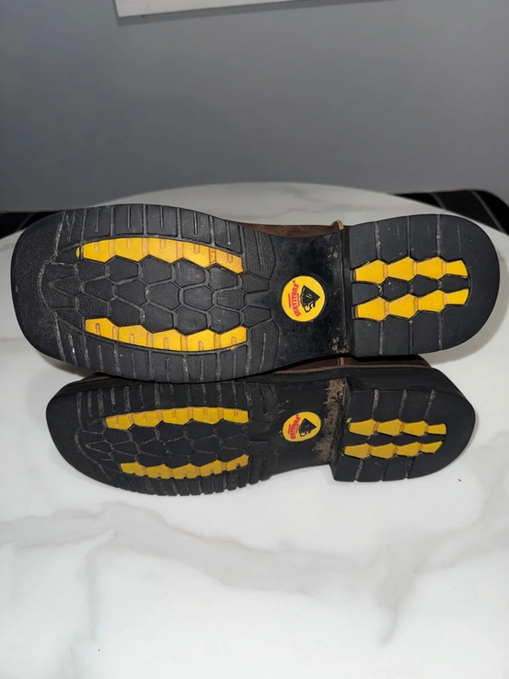 Brown Men's Pull-On Work Boots with Orange Stitching
